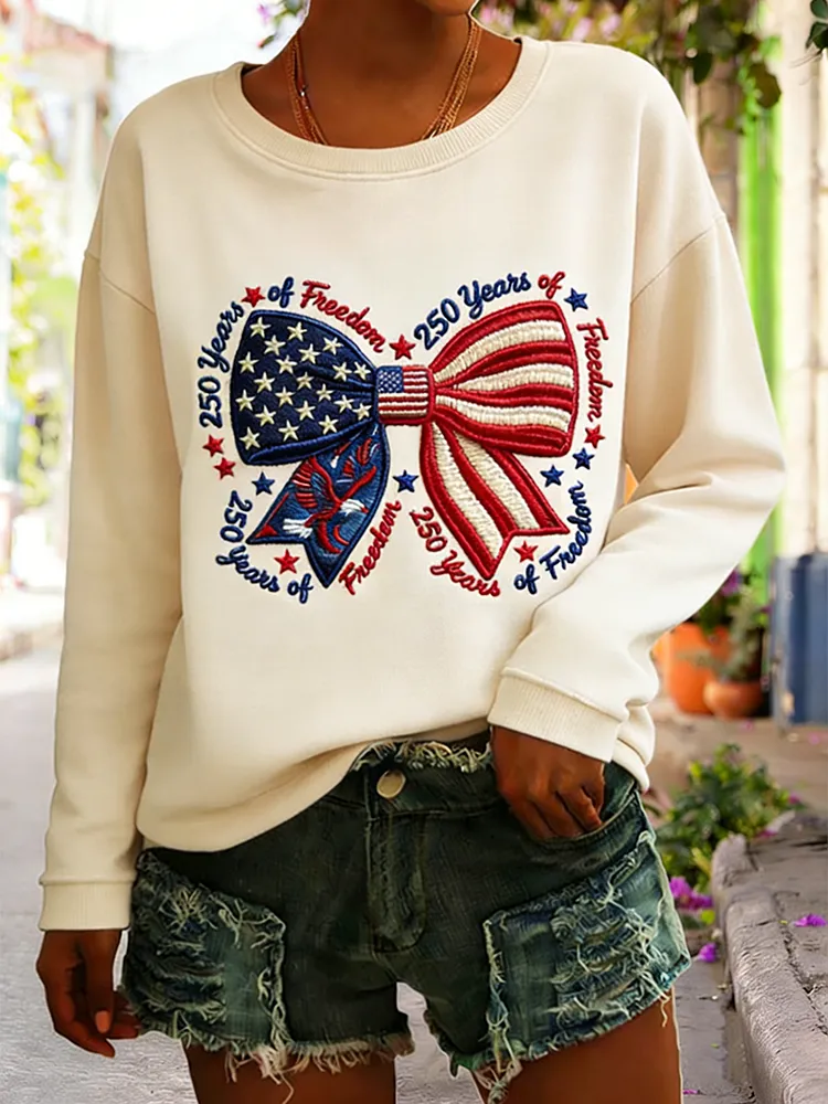 250 Years Of Freedom American Flag Bow Embroidered Gradient Sweatshirt