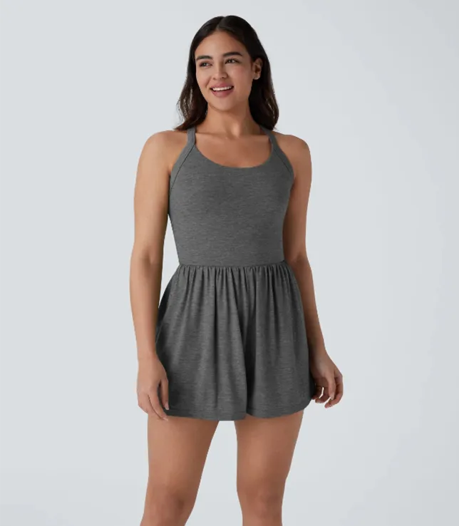 Women‘s 2-in-1 Backless Romper with Pockets