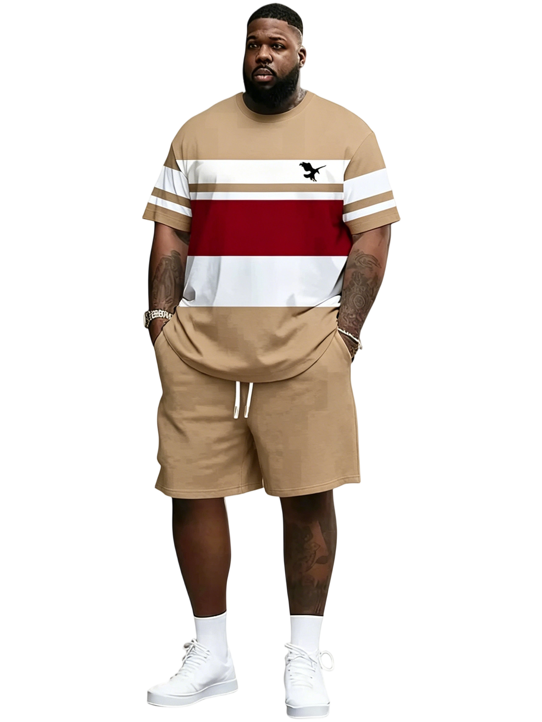 Men's Summer Casual Sportswear Set, Breathable 3D Print Round Neck T-Shirt and Shorts, Knitted Fabric, Loose Fit, Outdoor Leisure Wear, Sporty Style, Casual Activewear, Athleisure Street Fit