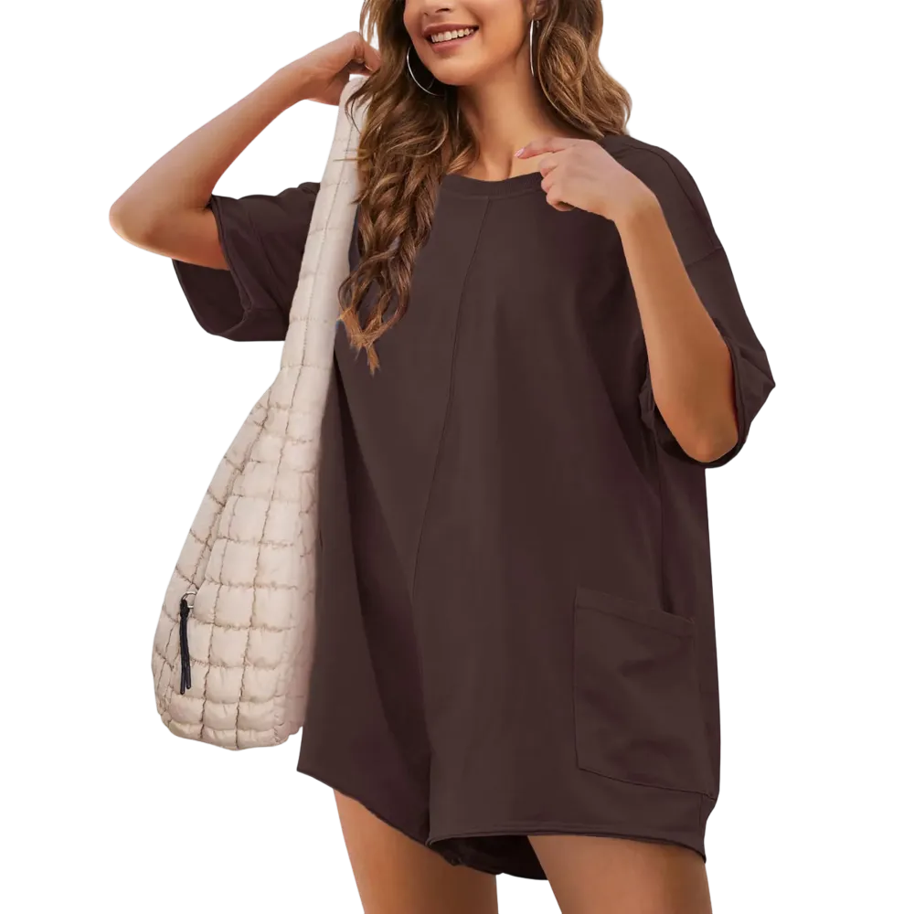 Women's Oversized Athletic Romper – Casual Workout Onesie with Pockets