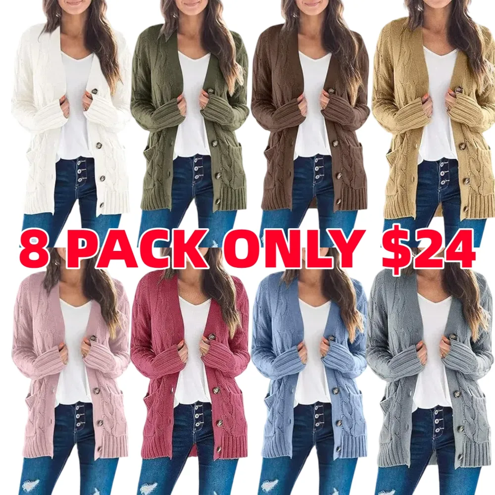 Women's Fall Casual Long Sleeve Button Down Open Front Cable Knit Cardigan