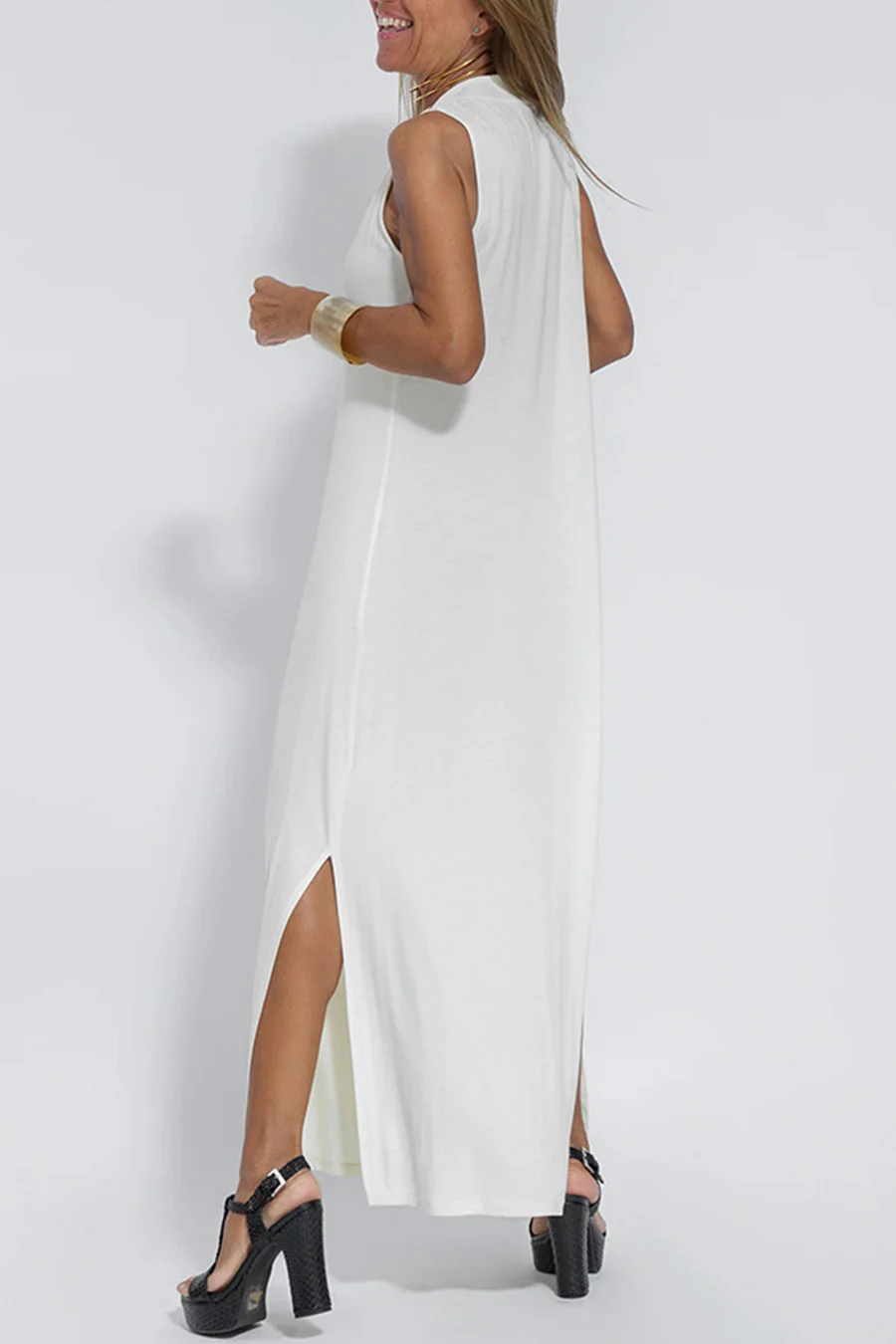 Solid Color Sleeveless Maxi Dress