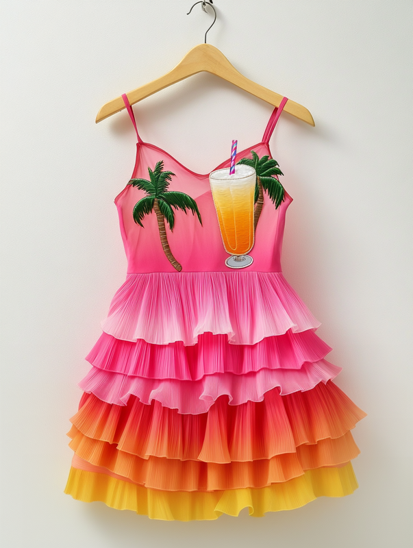 Summer Print Fashion Embroidery Gradient Dress  9beb