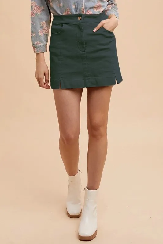 Comfort Stretch Cotton Slit Detailed Mini Skirt