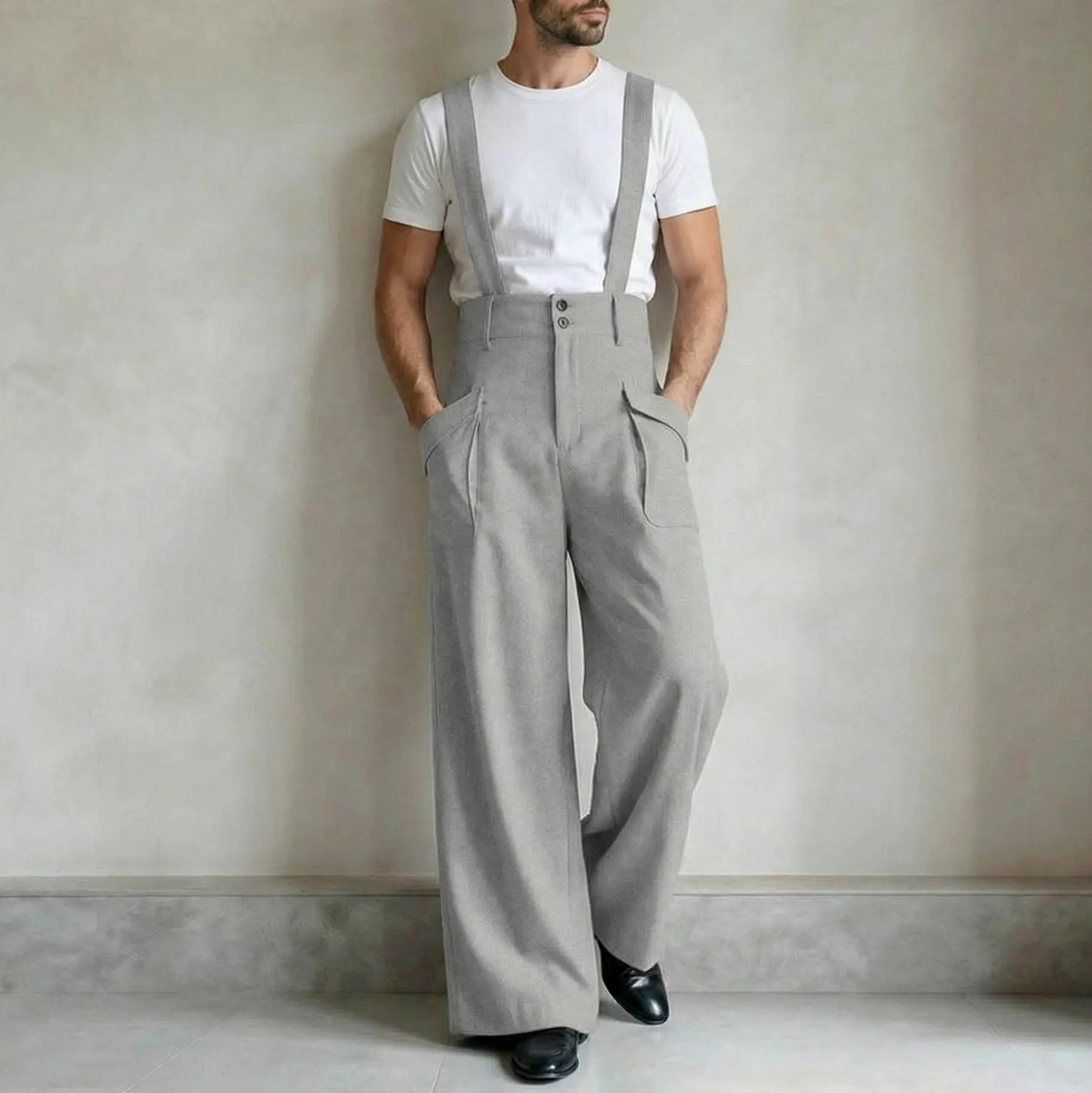Men’s Vintage High - Waisted Suspender Wide - Leg Palazzo Overalls