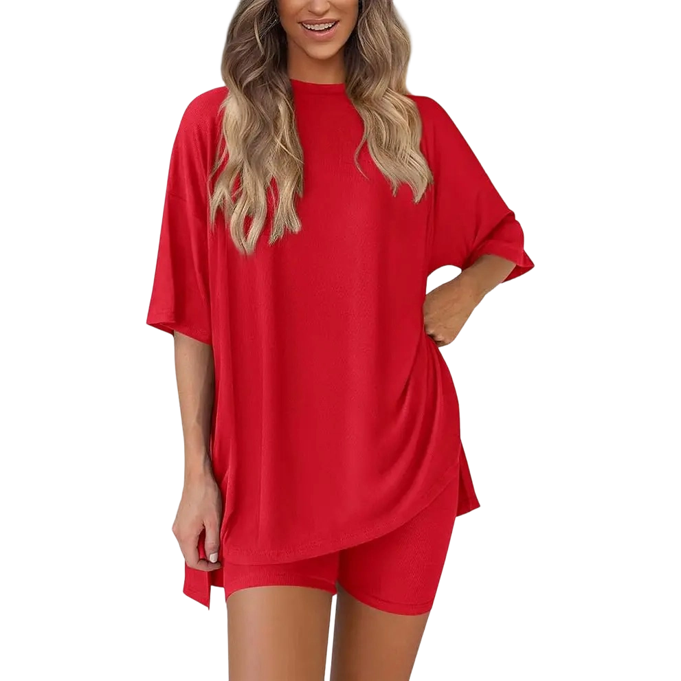 Women’s Oversized Tee & High-Waisted Biker Shorts Set