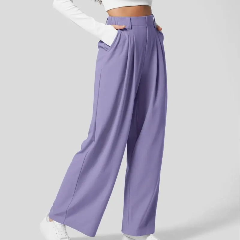 High Waisted Plicated Side Pocket Wide Waffle Work Pants