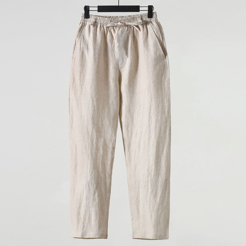 Men's Vintage Elastic Waist Pocket Casual Cotton Linen Pants