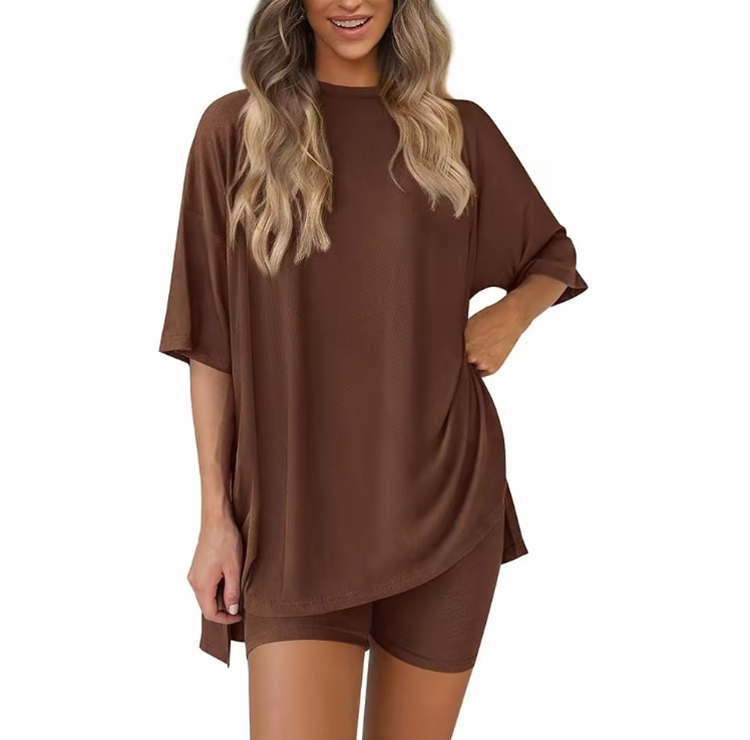 Women's Summer 2-Piece Set - Oversized Shirt & Biker Shorts