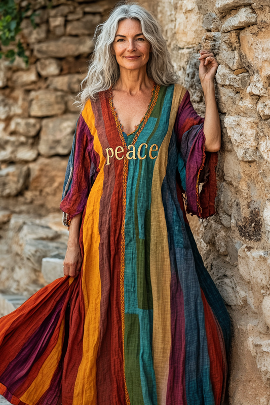 Vintage Loose Linen Patchwork Dress cf4c