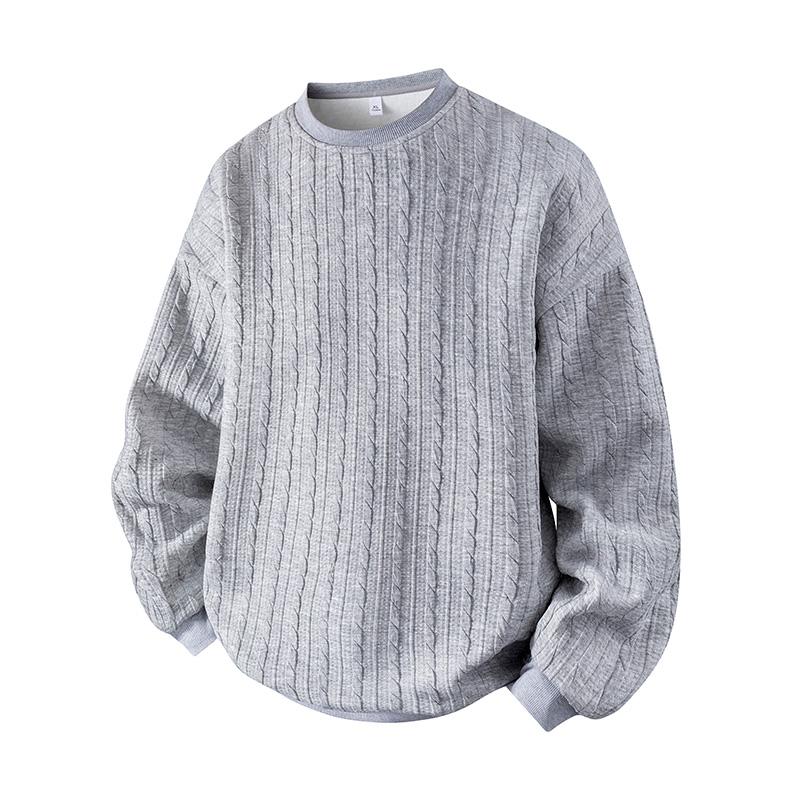 Men’s Cable Knit Crewneck Long Sleeve T-Shirt, Loose Fit, Solid Color, S–5XL
