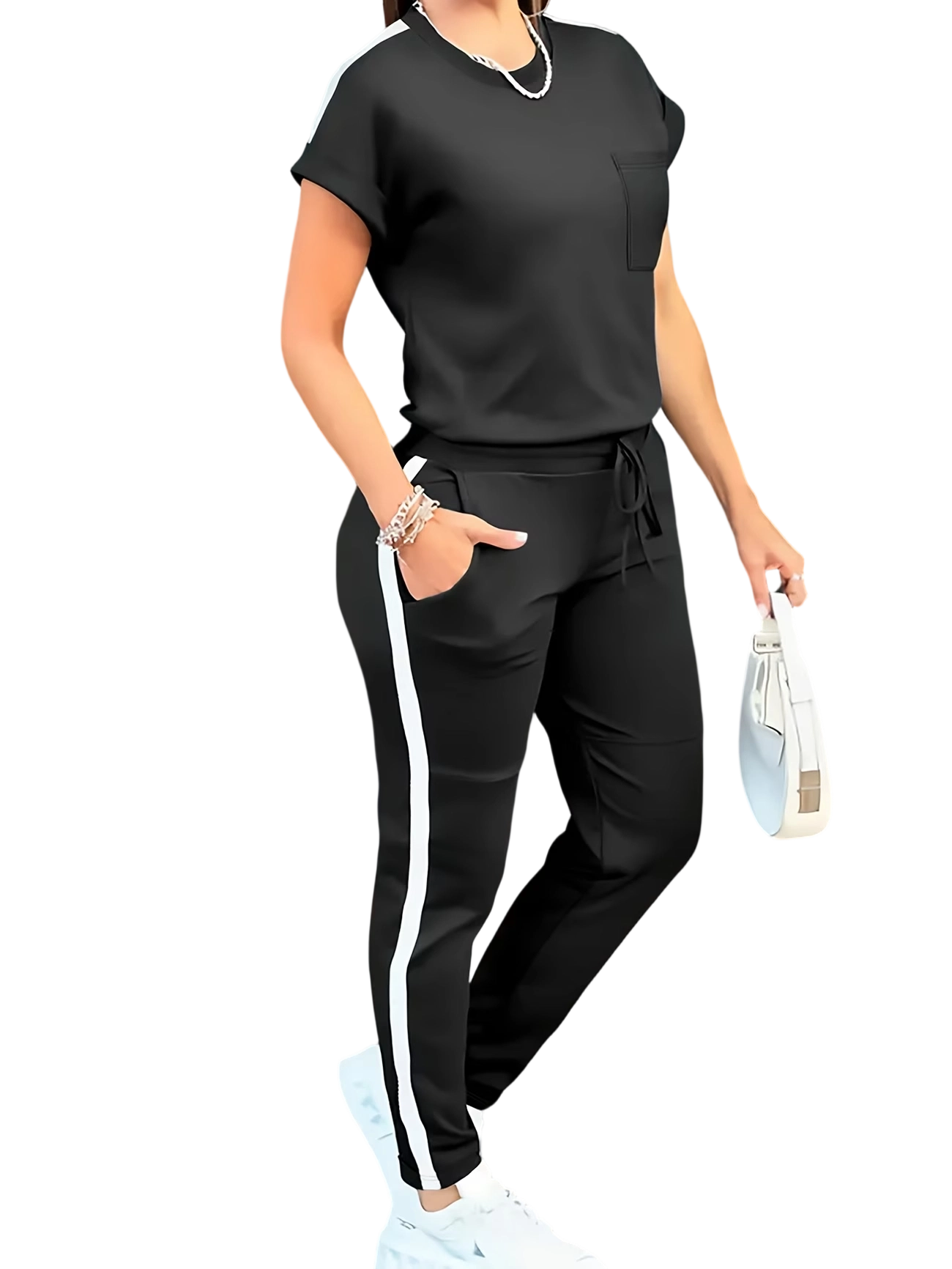 Fashionable Commuting Short-Sleeve And Long-Pants Casual Outfit