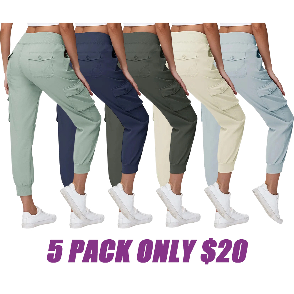Women's Casual Lightweight Quick Dry Cargo Pants Elastic Waist Hiking Travel Joggers With Pockets