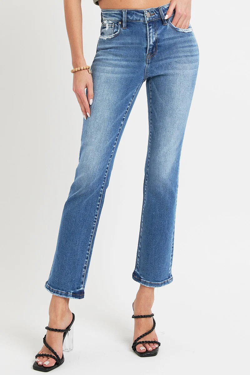 Full Size Mid Rise Ankle Straight Jeans with Pockets