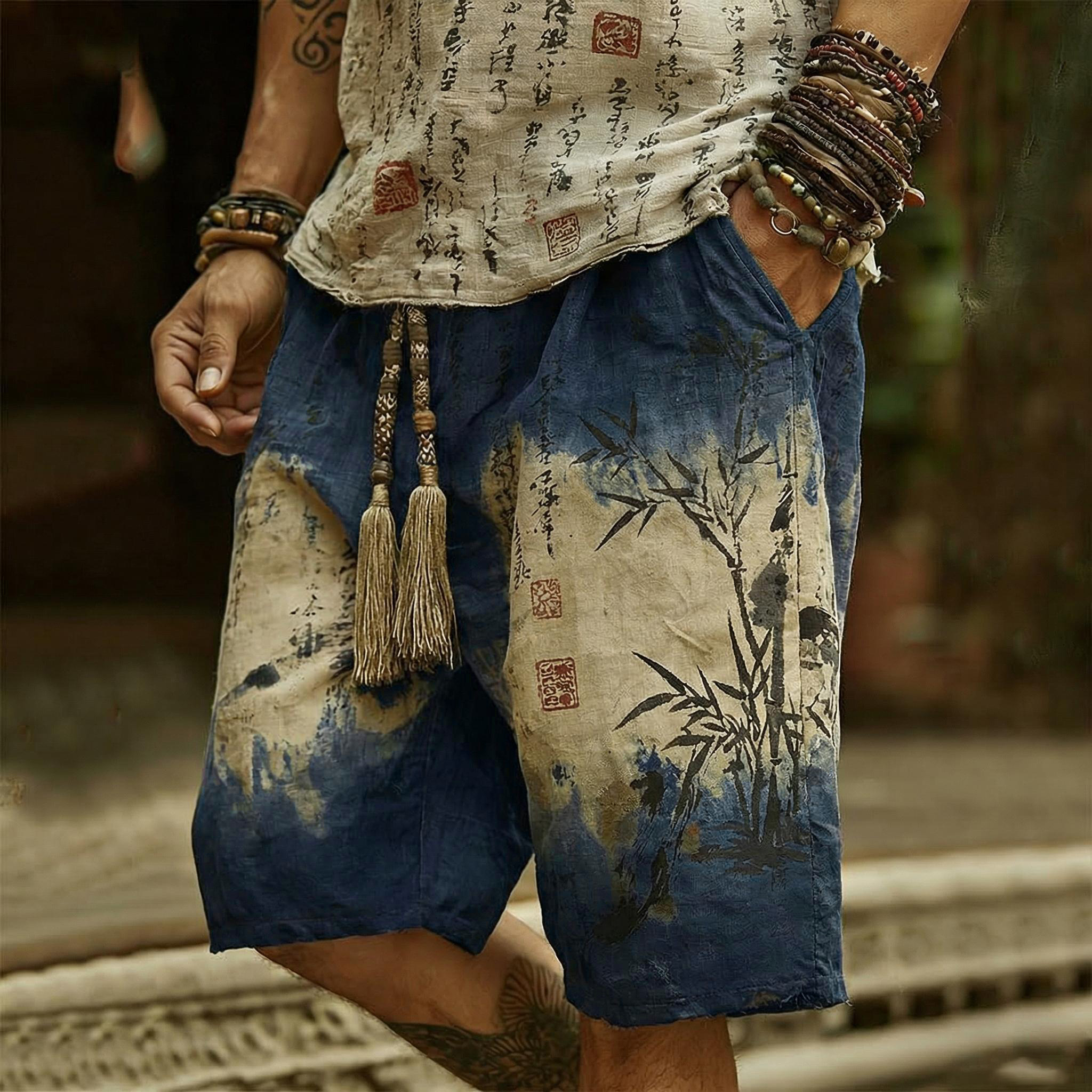 Japanese Art Bamboo Forest Ink Dyeing Art Tie-dye Shorts