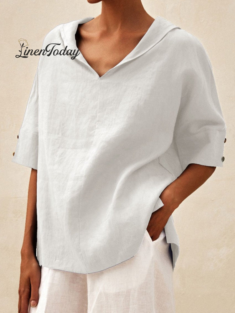 Women's Casual Linen V-neck Shirt
