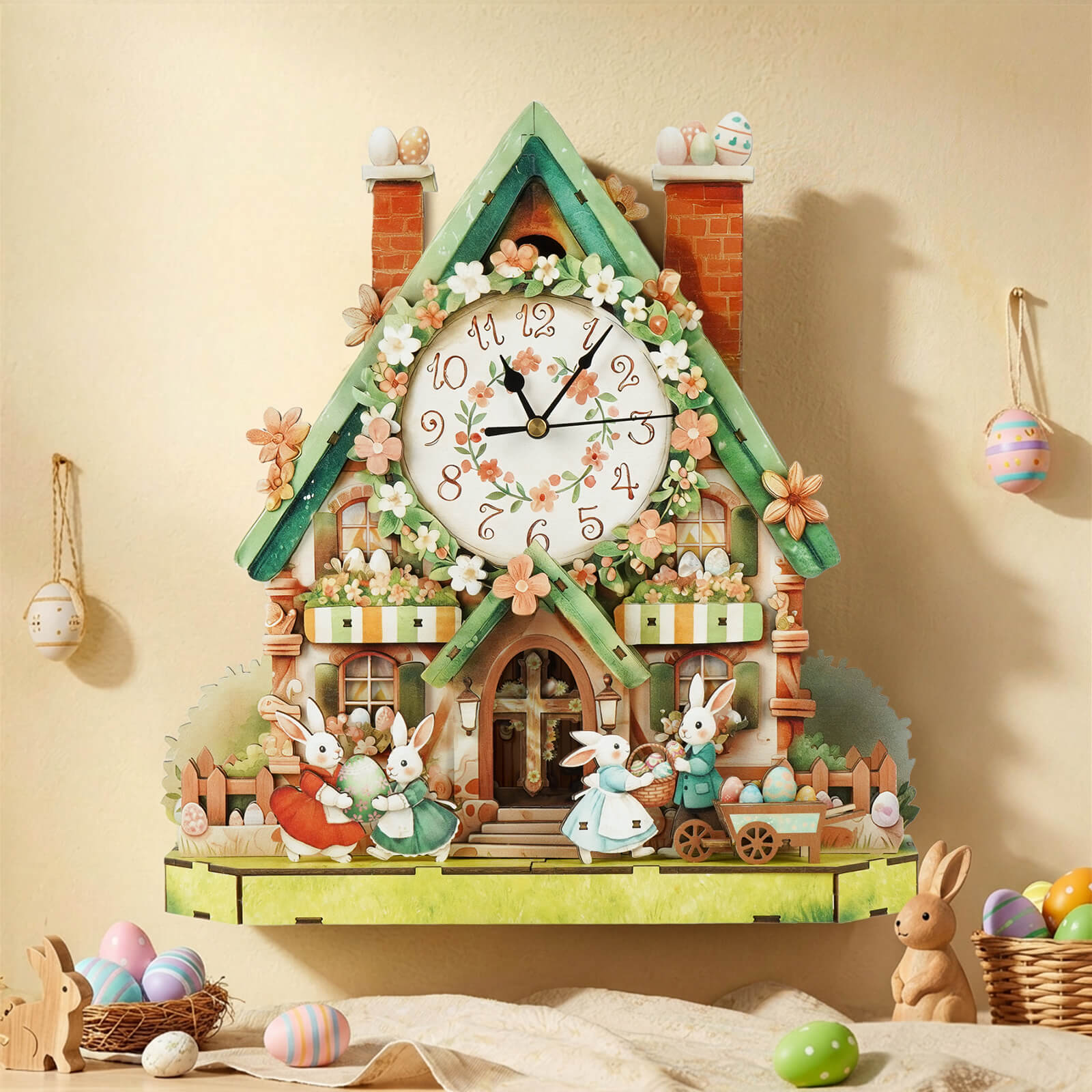 Easter Egg Hut– DIY Wooden Clock, 3D Puzzle Craft Kit