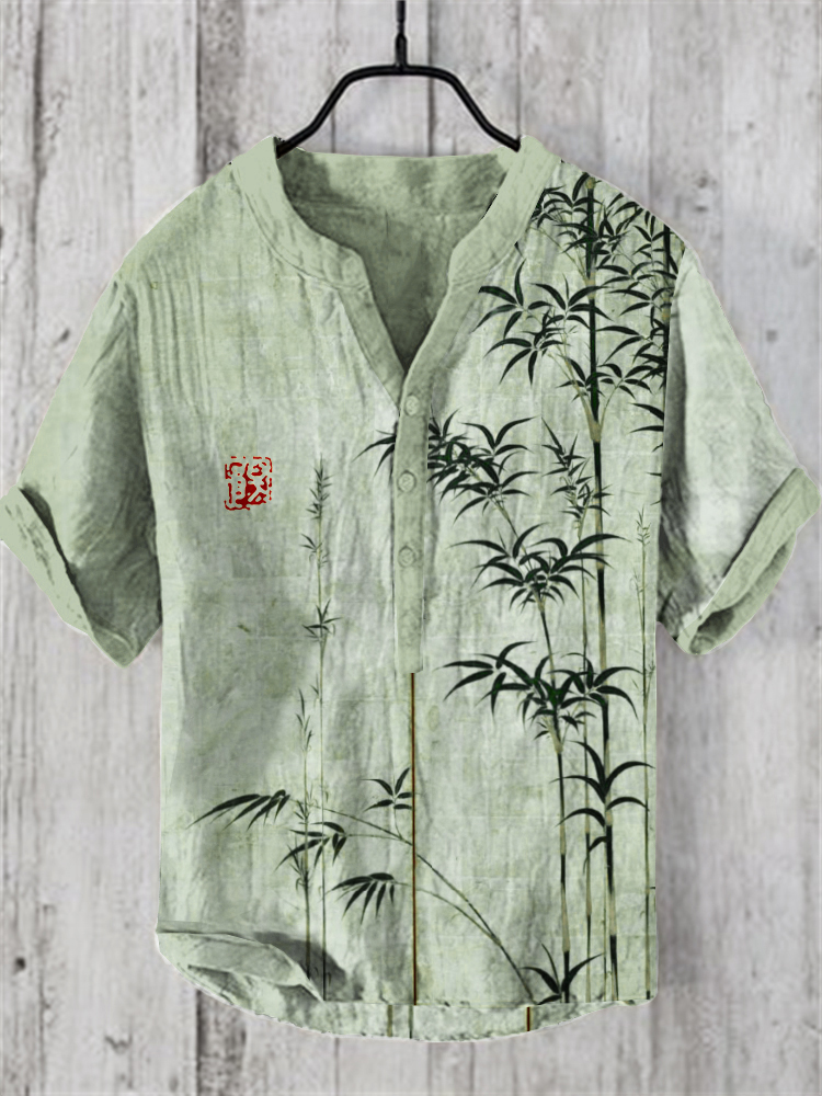Bamboo Japanese Art Linen Blend Shirt