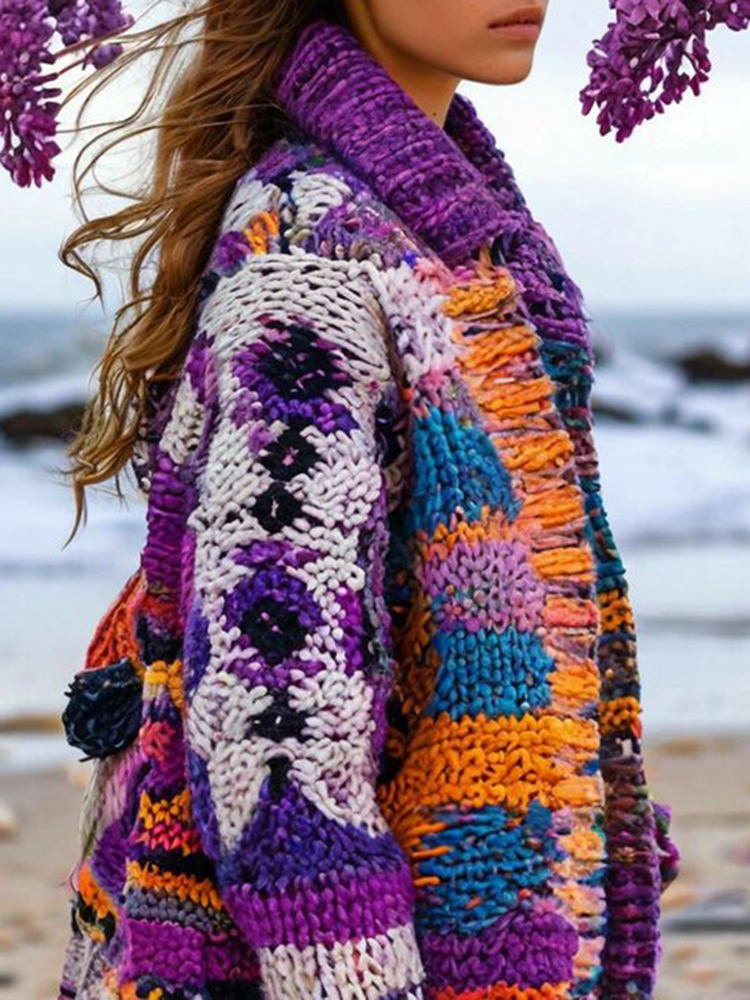 Women's Floral Patchwork Pattern Print Cardigan 0c4c