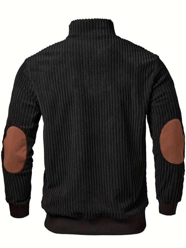 Men's Stand Collar Pullover Sweater, Autumn Winter Warm Half Zip Cow Head Print