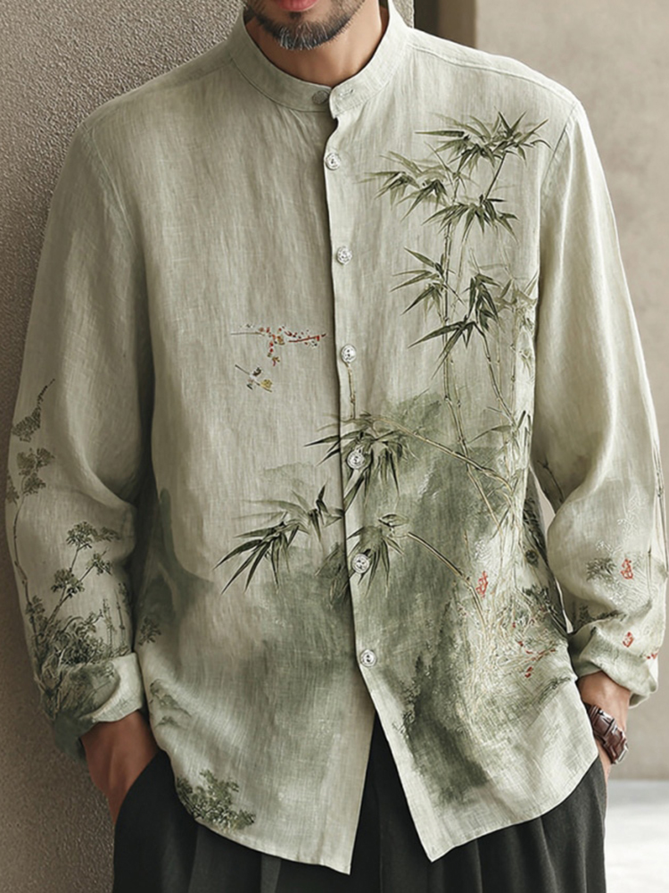 Men's Japanese-style Bamboo Pattern Art Casual Shirt