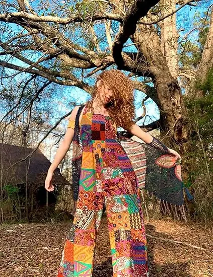 Tanming Women's Patchwork Dual Pocket Jumpsuit Loose Floral Print Bohemian Wide Leg Bib Overall Springfresh