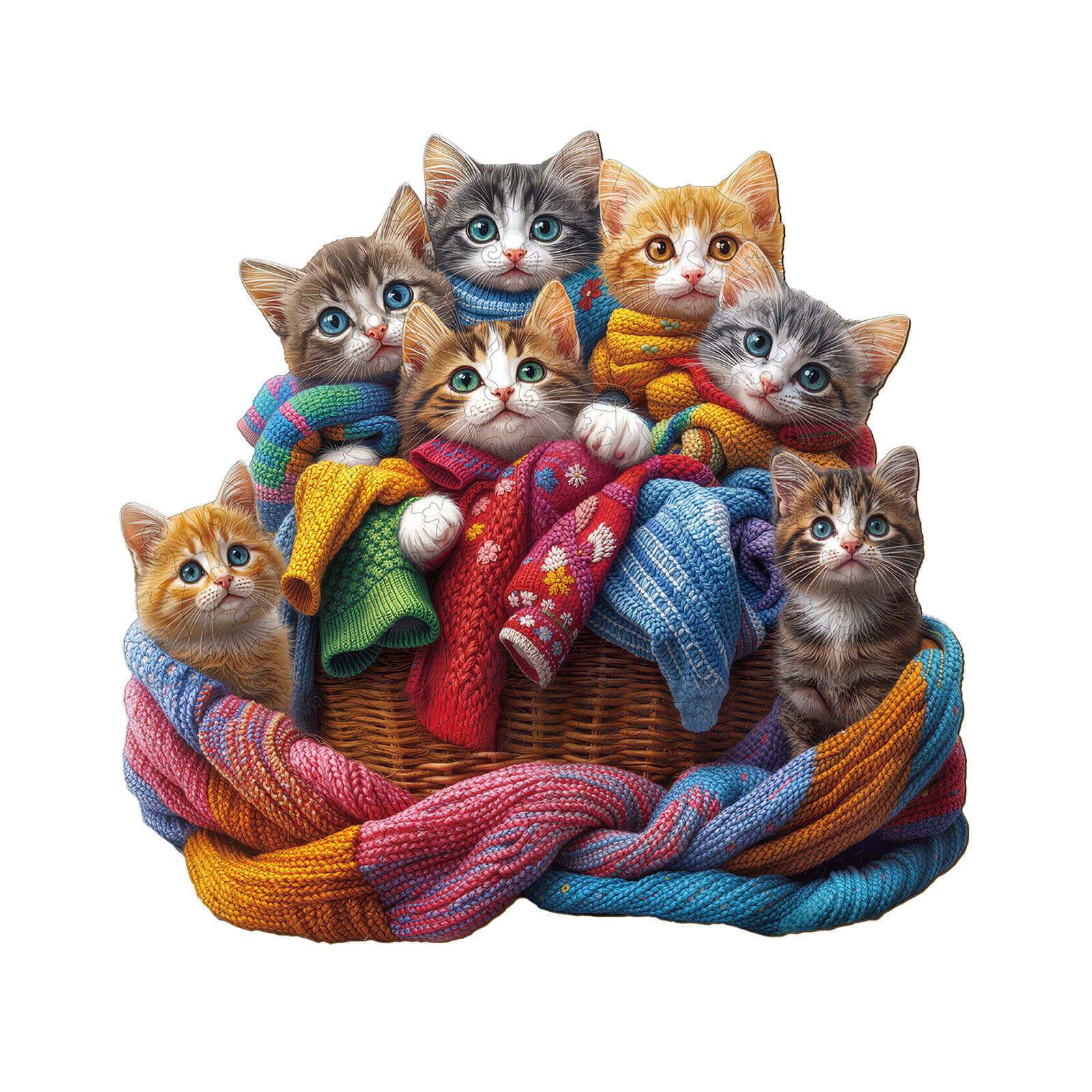 Colorful fabric cat Wooden Jigsaw Puzzle