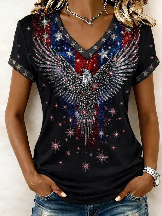 Women's American 250Th Anniversary Commemorative Pattern Casual Short Sleeved T-Shirt