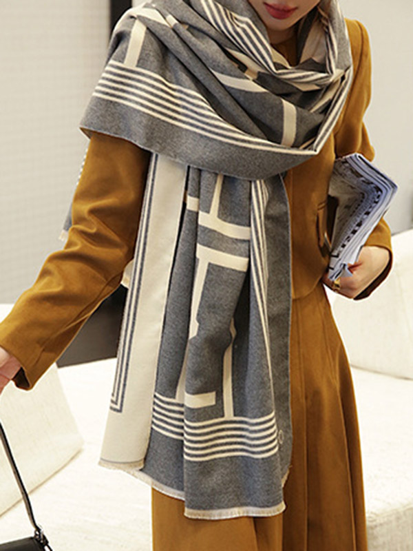 Vintage Keep Warm Striped Tasseled Shawl&Scarf