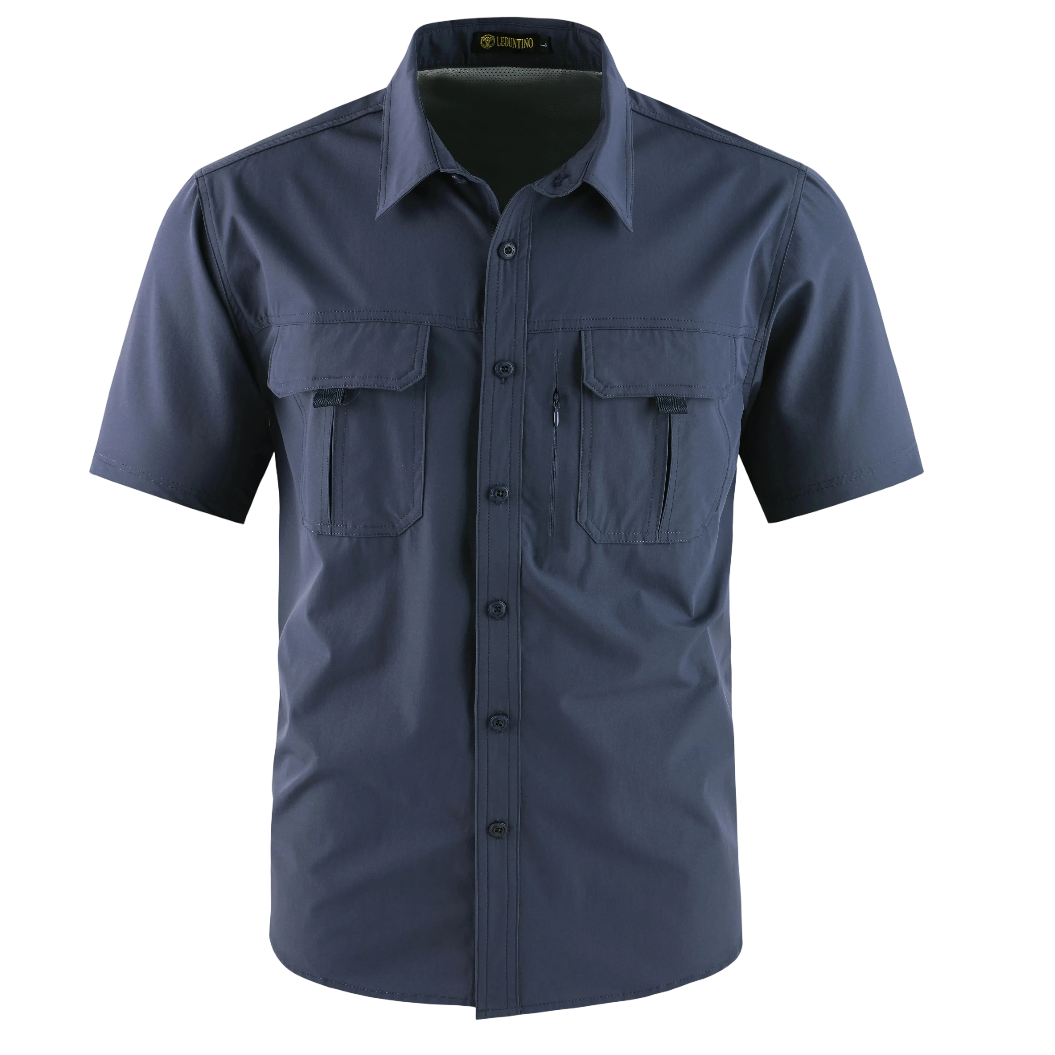 Men's American-Style Solid Color Shirt with Hidden Ventilation Holes Casual Summer Beach Nylon Shirt High-Quality Fabric Short Sleeves Button Closures