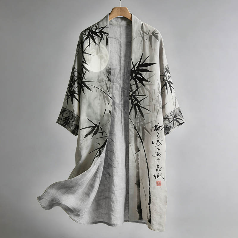 Men's Retro Bamboo Art Linen Long Kimono