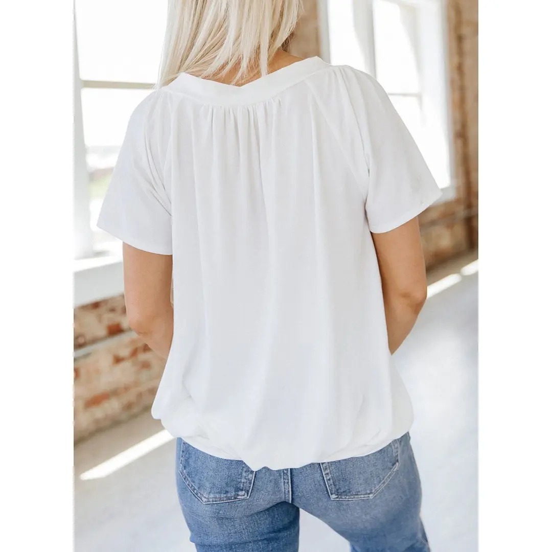 Women’s Casual Summer V-Neck Shirred T-Shirt – Loose Fit & Breathable Tee