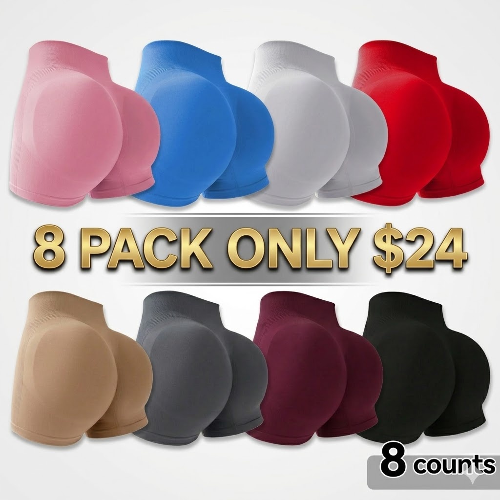 8-Pieces High Waist Tummy Control Side-Ribbed Butt-Lifting Seamless Shorts
