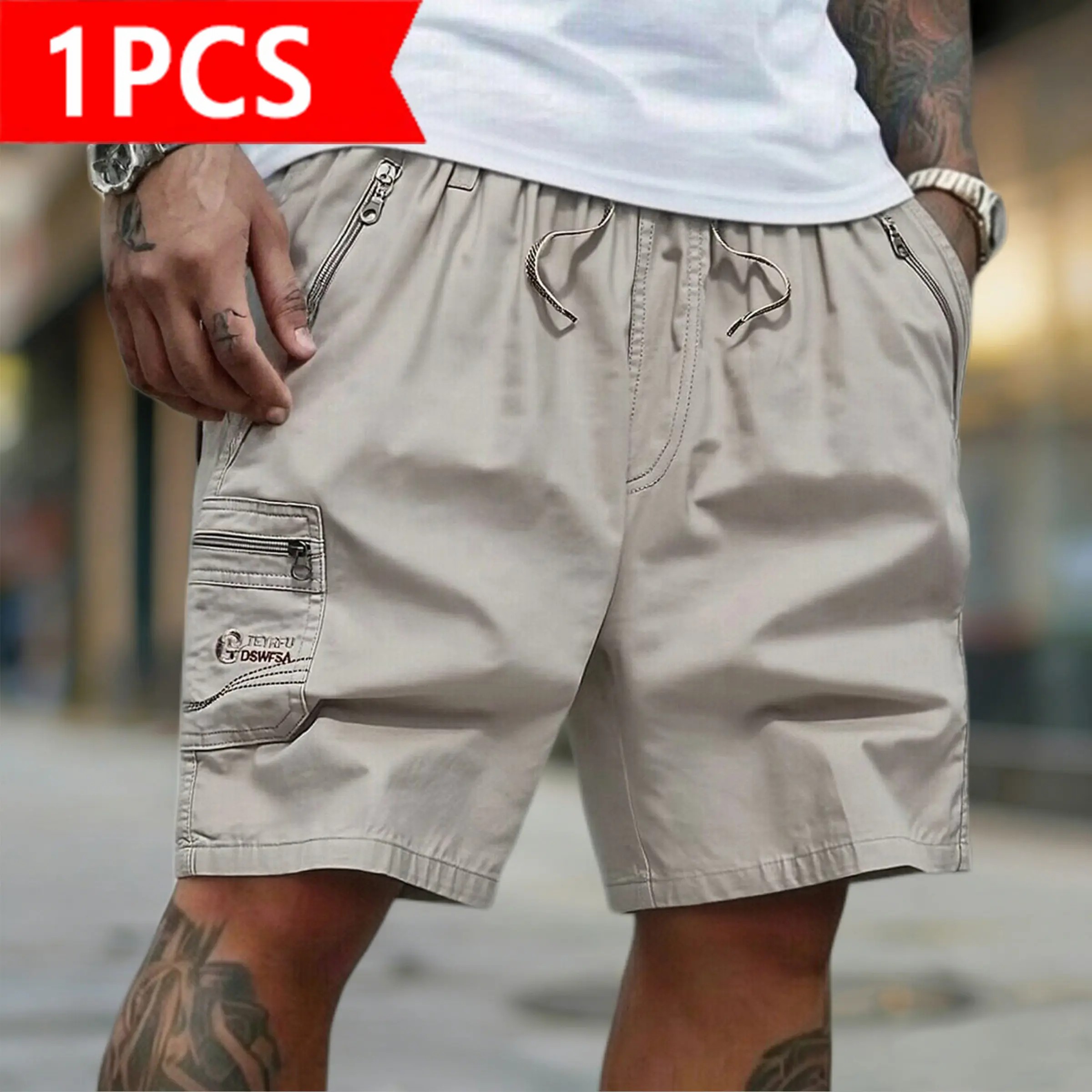 Cargo Shorts | Casual Drawstring Elastic Waist Shorts with Zipper Pockets | Quick Dry Lightweight Streetwear for Summer