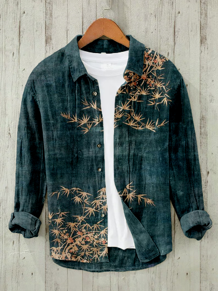 Bamboo & Sakura Japanese Art Linen Blend Cozy Blouse