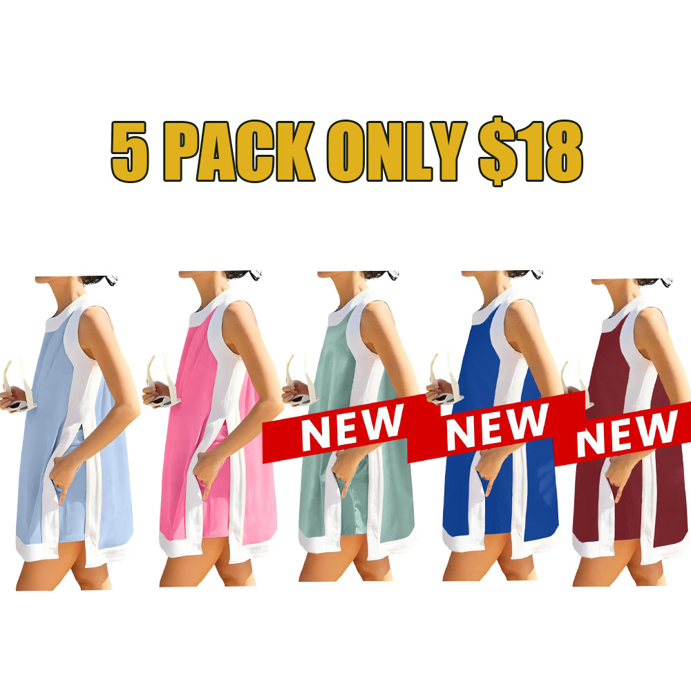 ✨Women’s Color Block Lounge Set – Casual Crewneck Top & Pocket Shorts