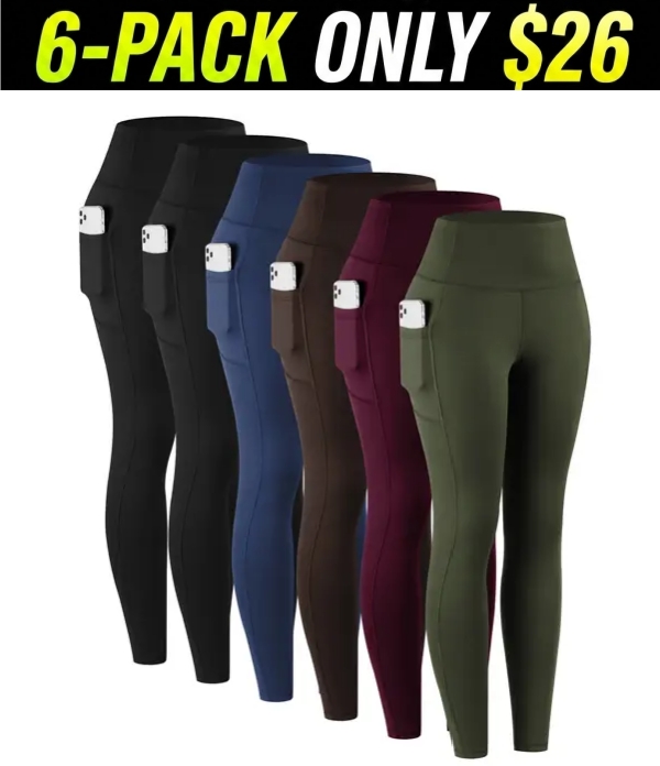 6-PACK High Waist Pants With Pockets Running Yoga Leggings for Women Leggings with Pockets