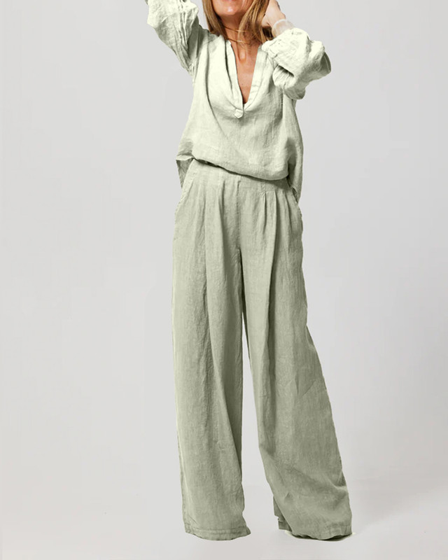 Casual Loose Cotton and Linen Shirt & Pants Two-Piece Set 4bb0