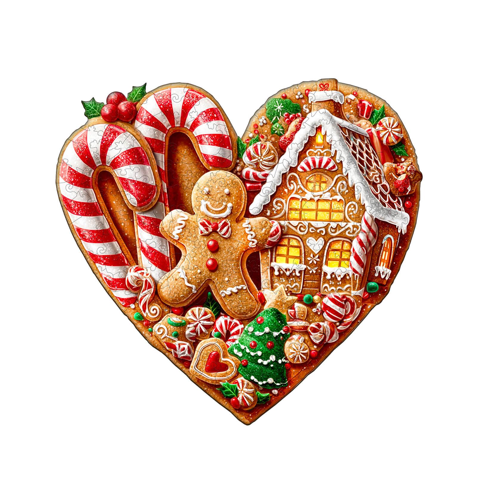 Heart-shaped Christmas cookies Wooden Jigsaw Puzzle