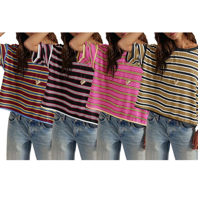 Women's Striped Oversized Crewneck T-Shirt