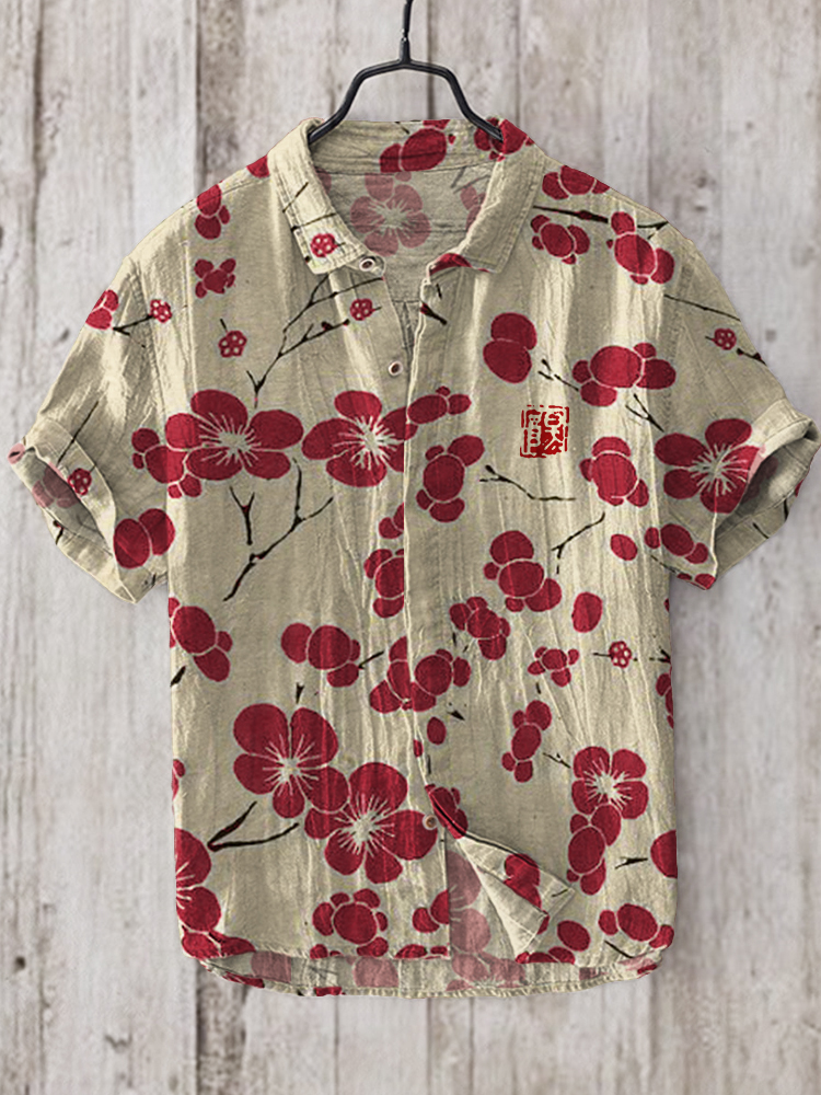 Cherry Blossom Japanese Lino Art Linen Blend Shirt