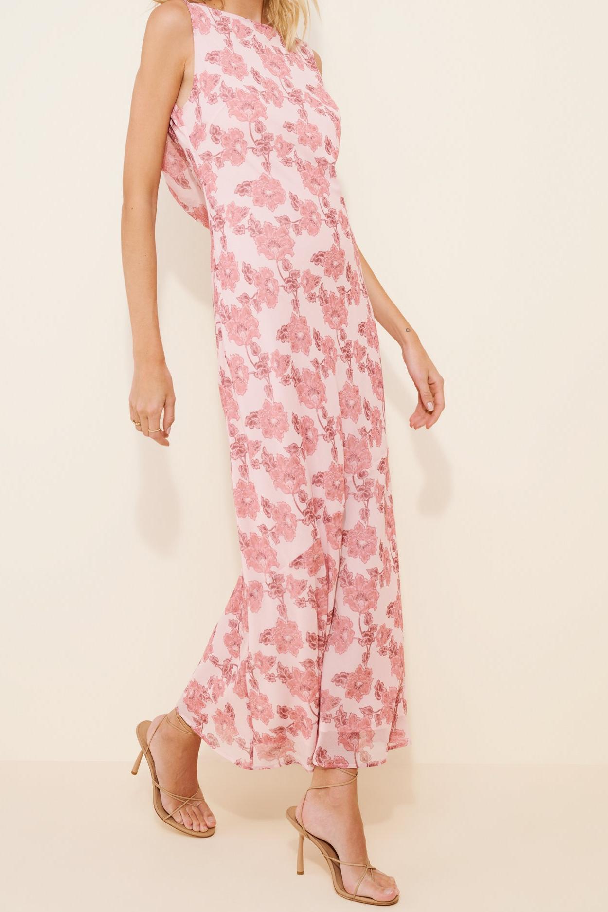 Boatneck Slip Orchid Bloom Maxi Dress