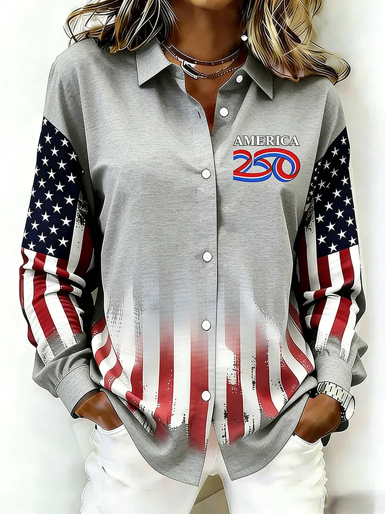 Ladies' Casual 250Th Anniversary Celebration Lapel Button Up Shirt