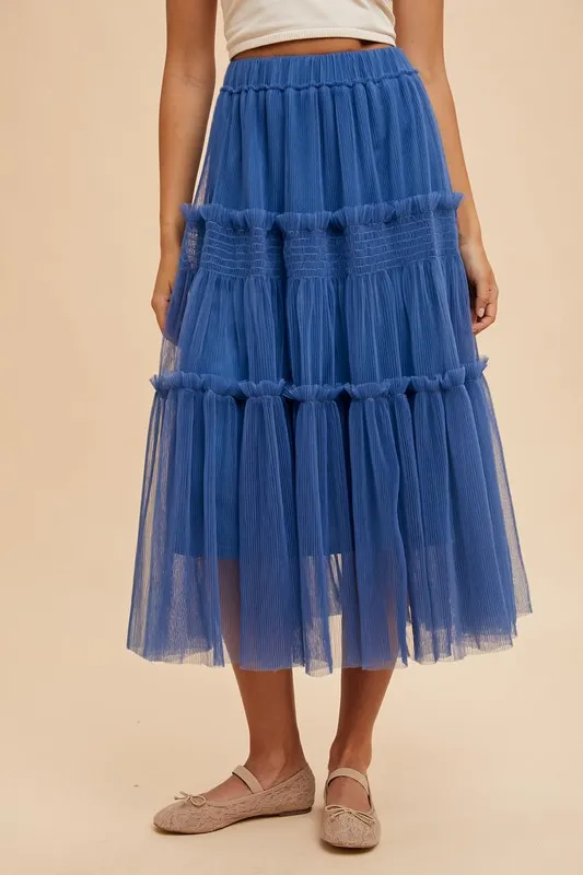 Tulle Tiered Midi Skirt