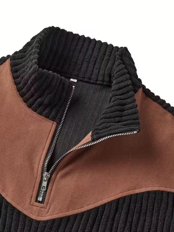 Men's Stand Collar Pullover Sweater, Autumn Winter Warm Half Zip Cow Head Print