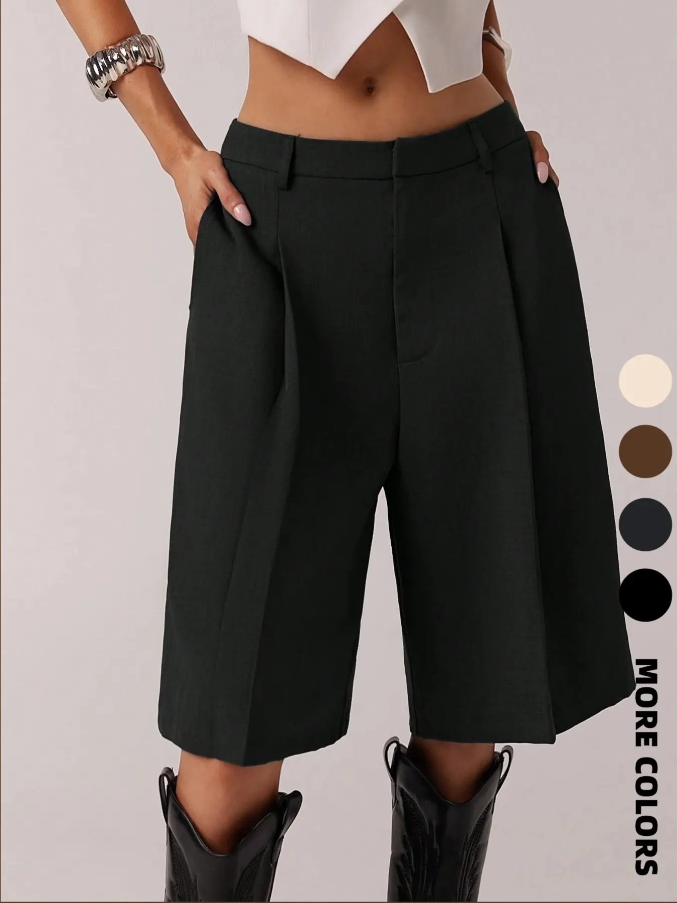 Women's Solid Color Simple Commuter Bermuda Shorts