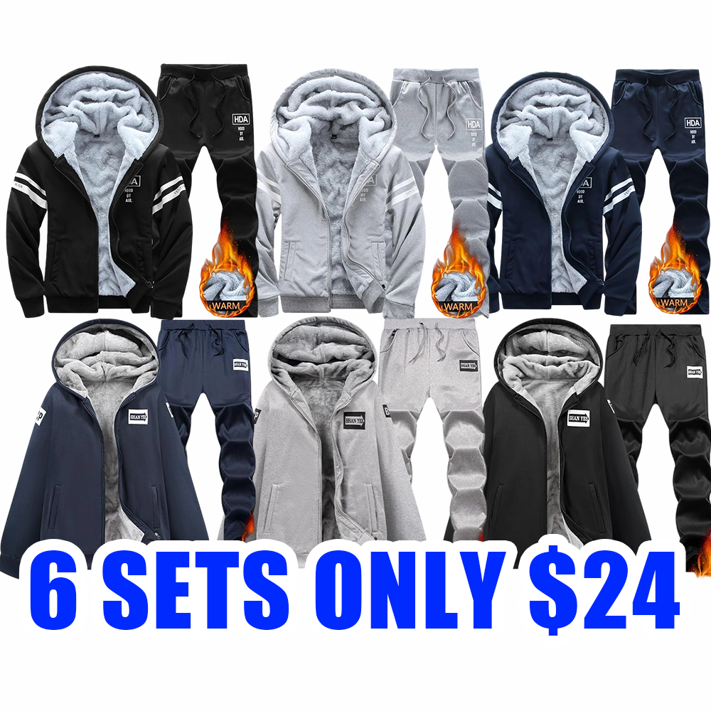 Men’s Thick Fleece Hoodie & Sweatpants Set – Warm Winter Casual Outfit
