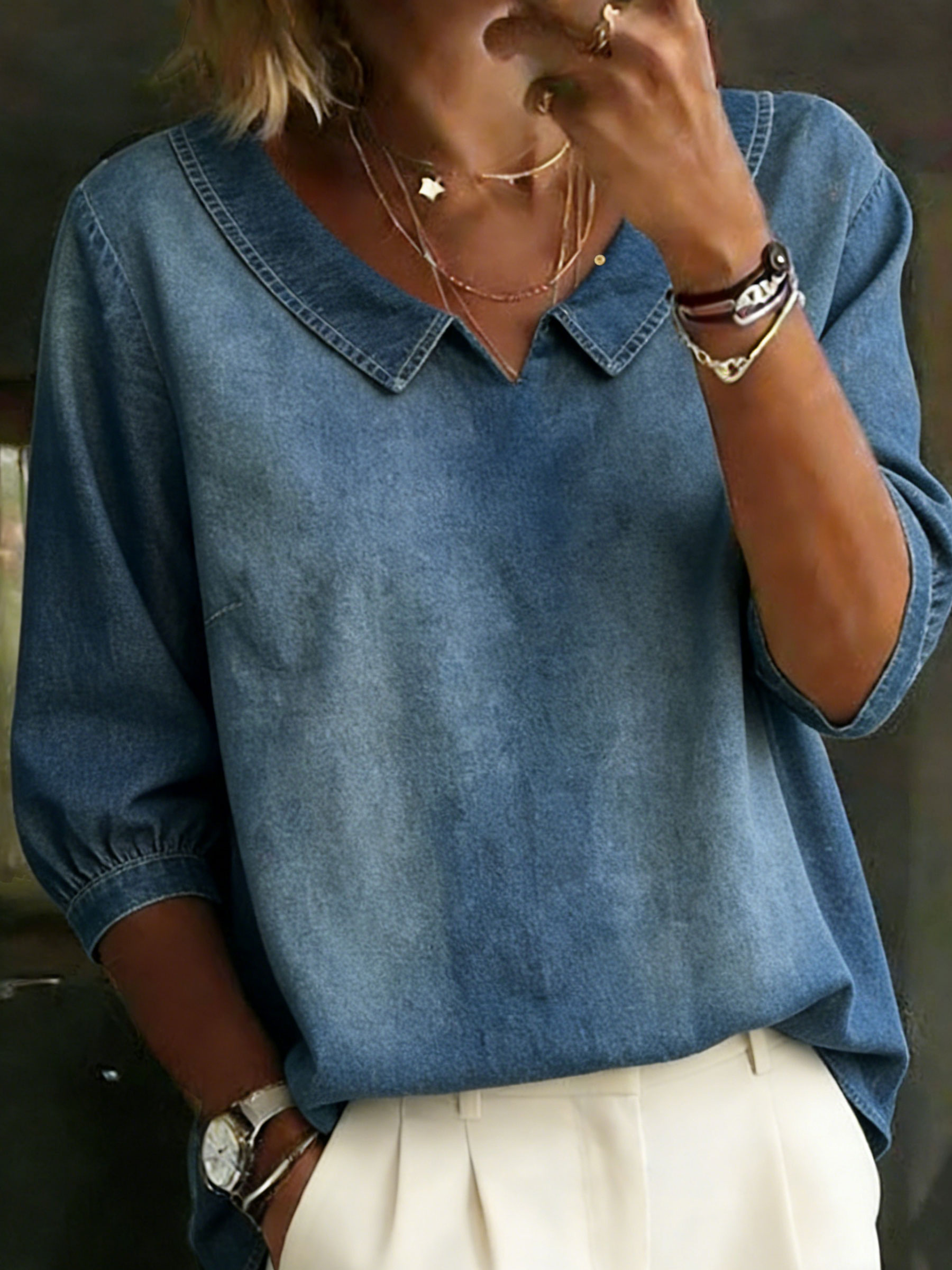 Vintage Casual Denim Cotton Top