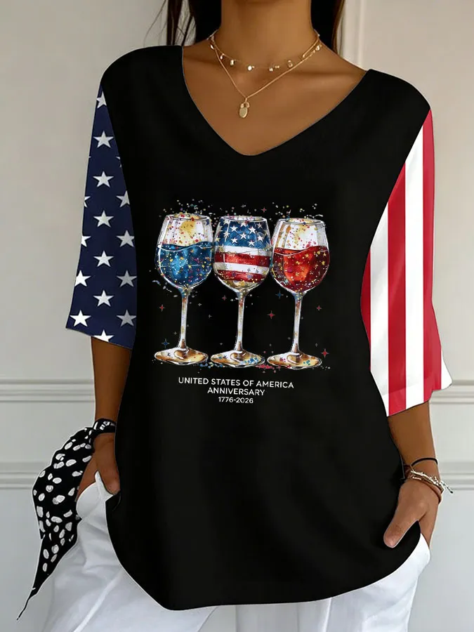 Women'S Independence Day 250Th Anniversary Printed Short Sleeves