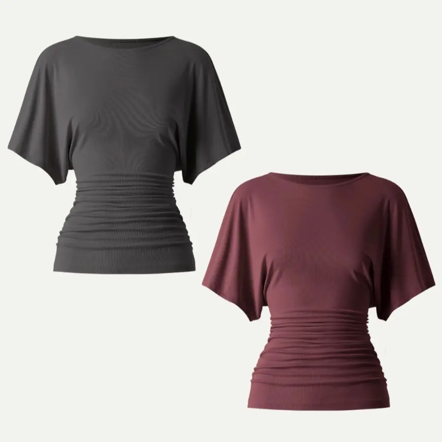 Women's Boatneck Batwing Sleeve Top with Side Ruching